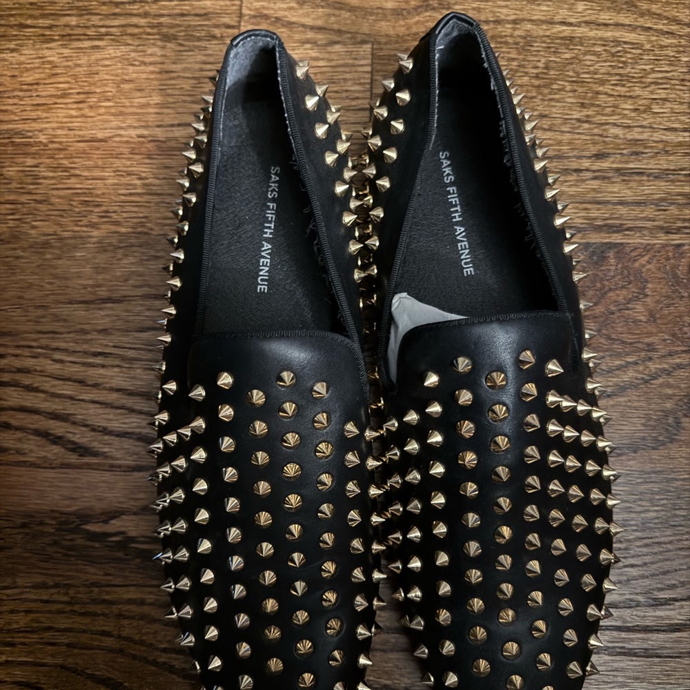 Saks Fifth Avenue Black Loafers with Gold Studs. Size 12